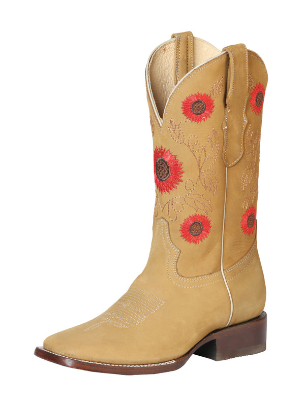 Bota Vaquera de Mujer El General en Piel Nobuck Color Miel 51125