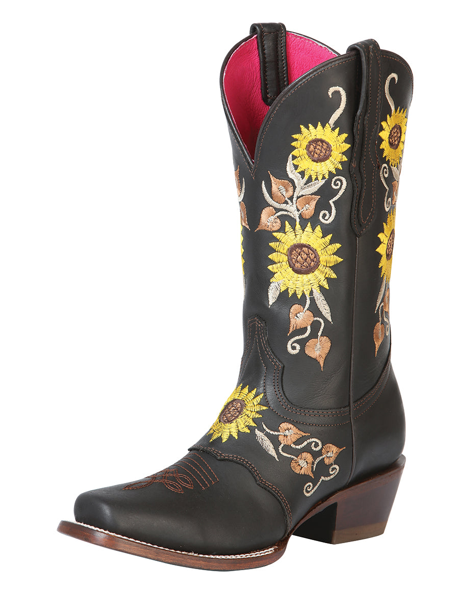 Bota Vaquera de Mujer El General Rodeo en Piel Crazy Color Café 51144