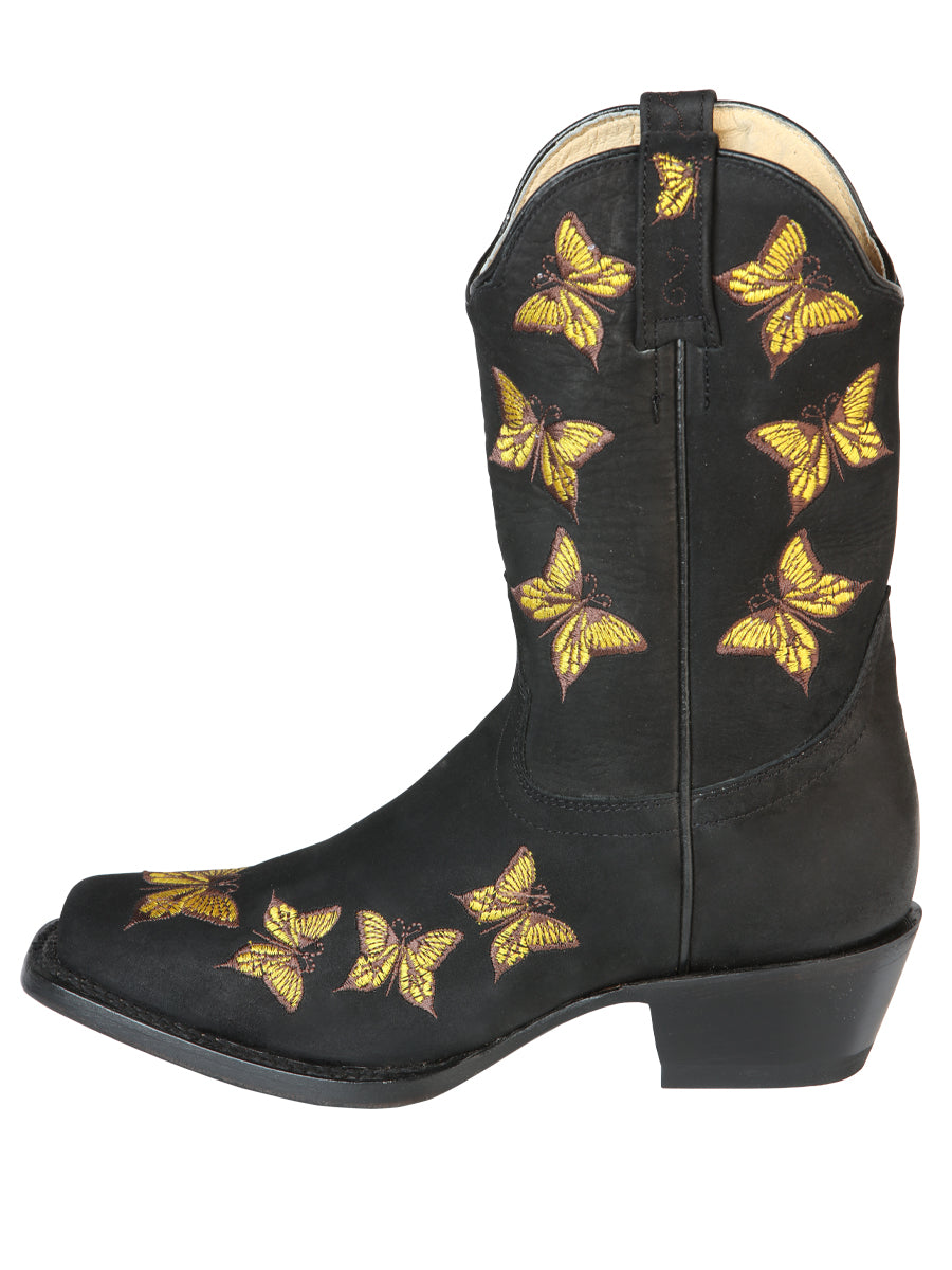 Bota Vaquera de Mujer El General Rodeo en Piel Nobuck Color Negro 51220