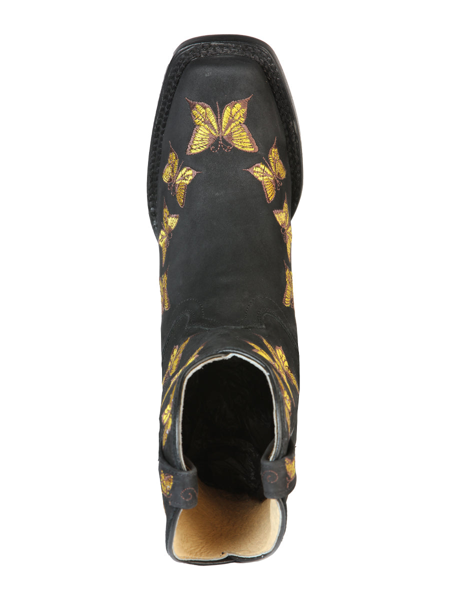 Bota Vaquera de Mujer El General Rodeo en Piel Nobuck Color Negro 51220