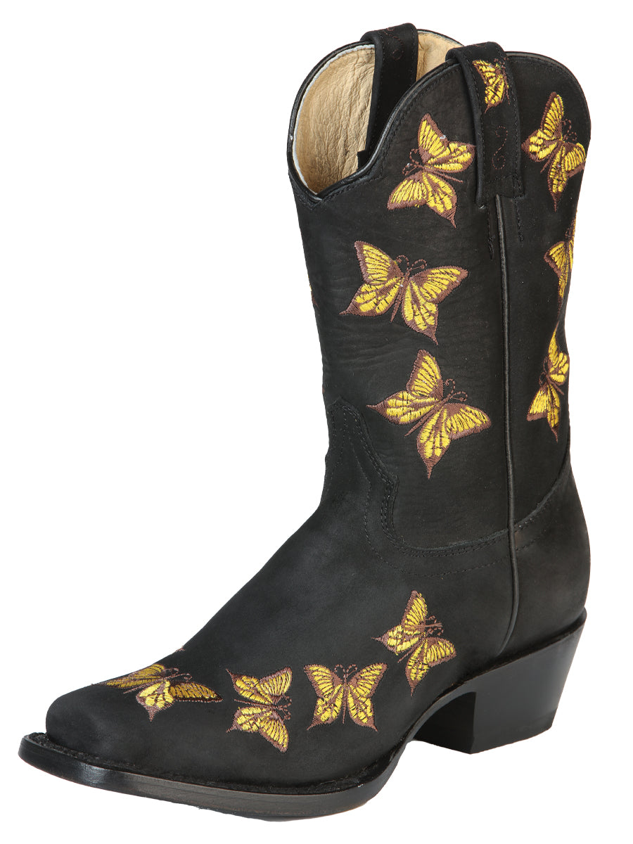 Bota Vaquera de Mujer El General Rodeo en Piel Nobuck Color Negro 51220