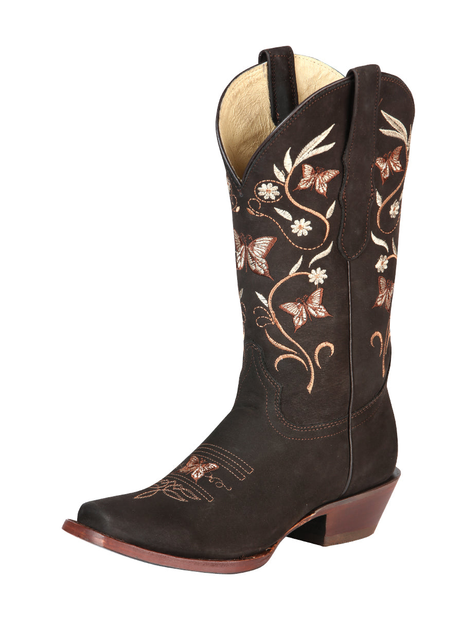 Bota Vaquera de Mujer El General Rodeo en Piel Nobuck Color Café 51227