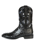 Bota Vaquera Rodeo Hombre El General Piel Bovino Grabado Avestruz Negro - Modelo 51240