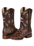 Bota Vaquera Rodeo Hombre El General Piel Bovino Grabado Monster Fish Café - Modelo 51246