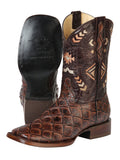 Bota Vaquera Rodeo Hombre El General Piel Bovino Grabado Monster Fish Café - Modelo 51246