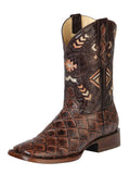 Bota Vaquera Rodeo Hombre El General Piel Bovino Grabado Monster Fish Café - Modelo 51246