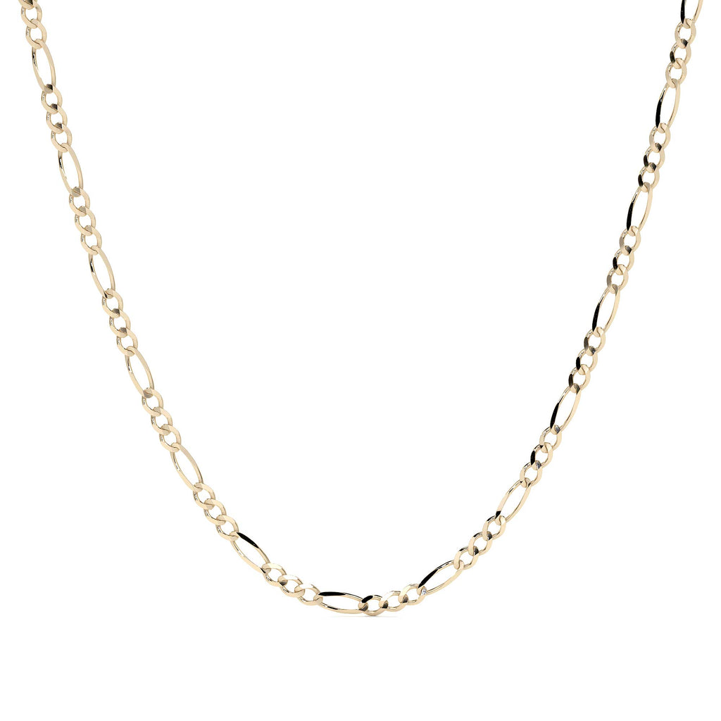 Cadena de Oro 10K 50cm Figaro 3x1, Collar de Oro Italiano 2.6mm con Broche de Argolla