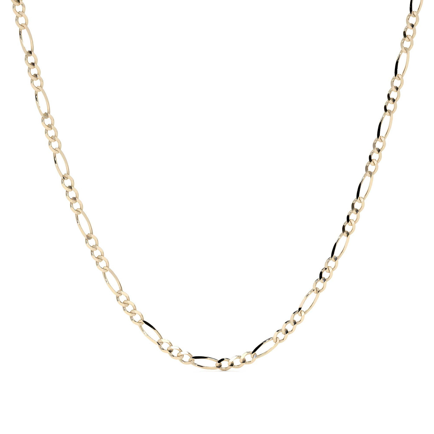 Cadena de Oro 10K 50cm Figaro 3x1, Collar de Oro Italiano 2.6mm con Broche de Argolla