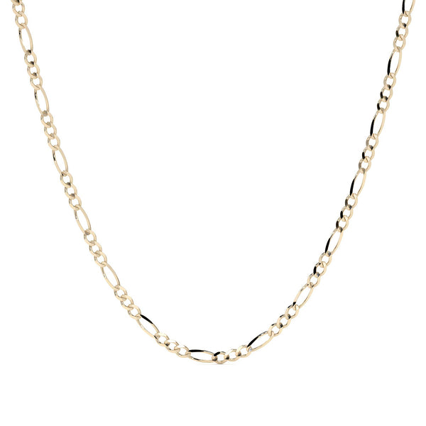 Cadena de Oro 14K Figaro 3x1 Hueca para Hombre y Mujer | Collar Italiano 2.6mm con Broche de Argolla | 40 a 60 cm