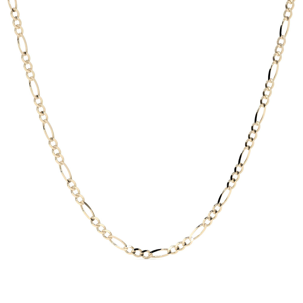 Cadena de Oro 10K Figaro 3x1 Hueca Unisex | Collar Italiano 2.0mm con Broche de Argolla | 40-60 cm