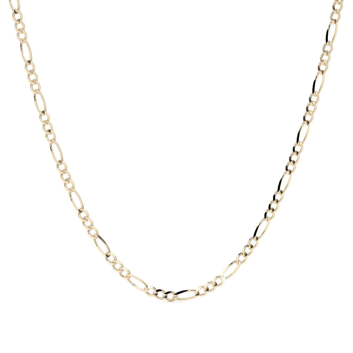 Cadena de Oro 10K 50cm Figaro 3x1, Collar de Oro Italiano 2.6mm con Broche de Argolla