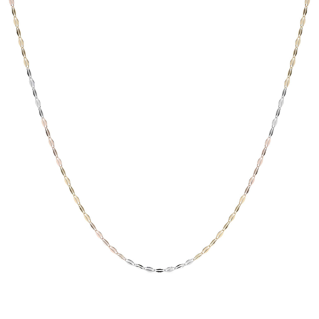 Cadena de Oro 14K Grano de Café Tricolor | Collar Italiano 1mm Oro Blanco, Amarillo y Rosa | 40 a 55 cm