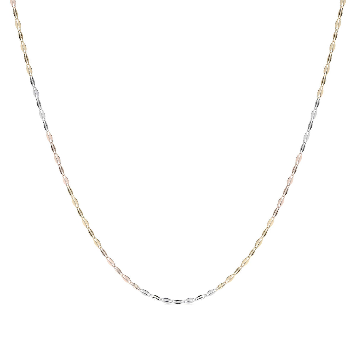 Cadena de Oro 14K Grano de Café Tricolor | Collar Italiano 1mm Oro Blanco, Amarillo y Rosa | 40 a 55 cm