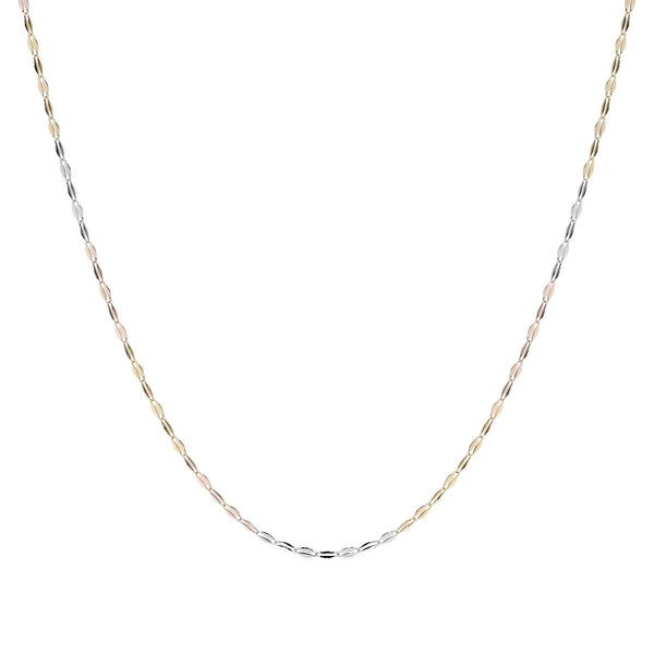 Cadena de Oro 14K Grano de Café Tricolor | Collar Italiano 1mm Oro Blanco, Amarillo y Rosa | 40 a 55 cm