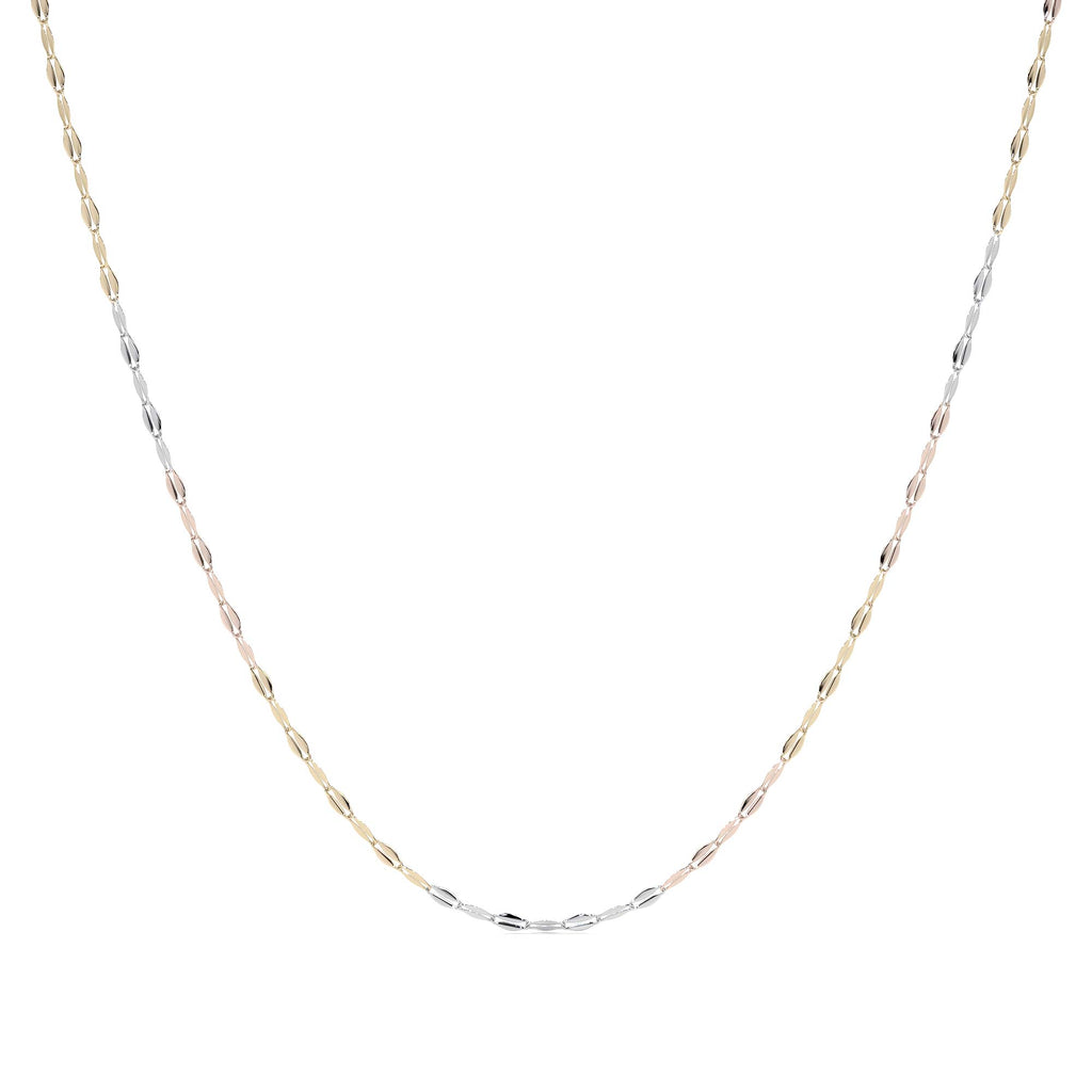 Cadena de Oro 14K Grano de Café Tricolor | Collar Italiano 1mm Oro Blanco, Amarillo y Rosa | 40 a 55 cm