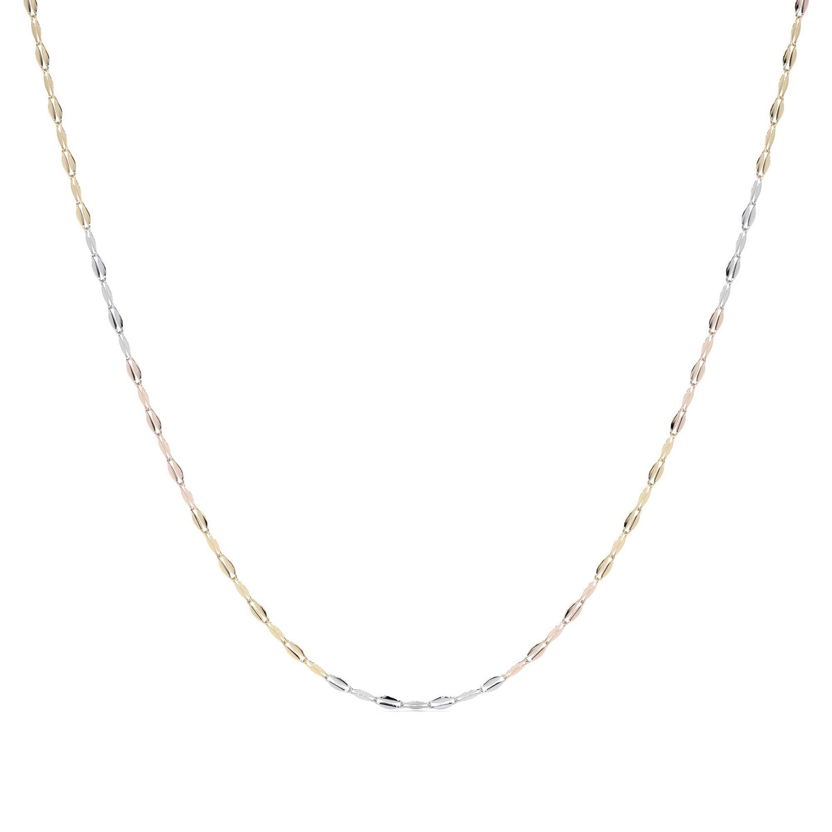 Cadena de Oro 14K Grano de Café Tricolor | Collar Italiano 1mm Oro Blanco, Amarillo y Rosa | 40 a 55 cm