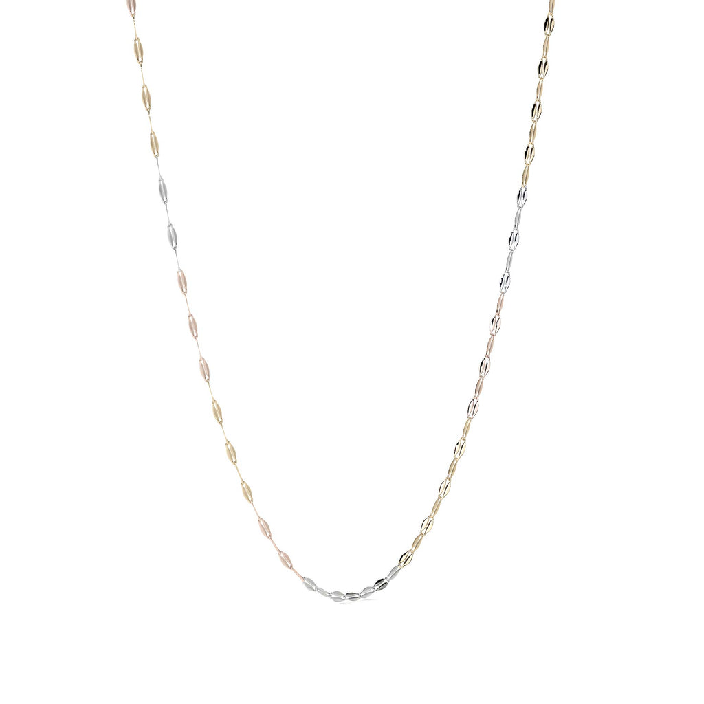 Cadena de Oro 14K Grano de Café Tricolor | Collar Italiano 1mm Oro Blanco, Amarillo y Rosa | 40 a 55 cm
