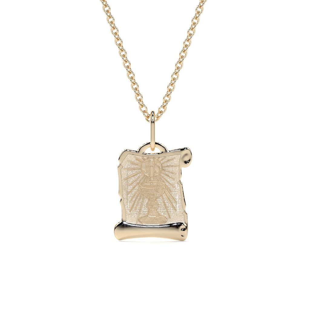 Dije de Oro 14K Medalla Religiosa Sagrado Caliz | Dije Oro Italiano 12mm | Joyería Fina