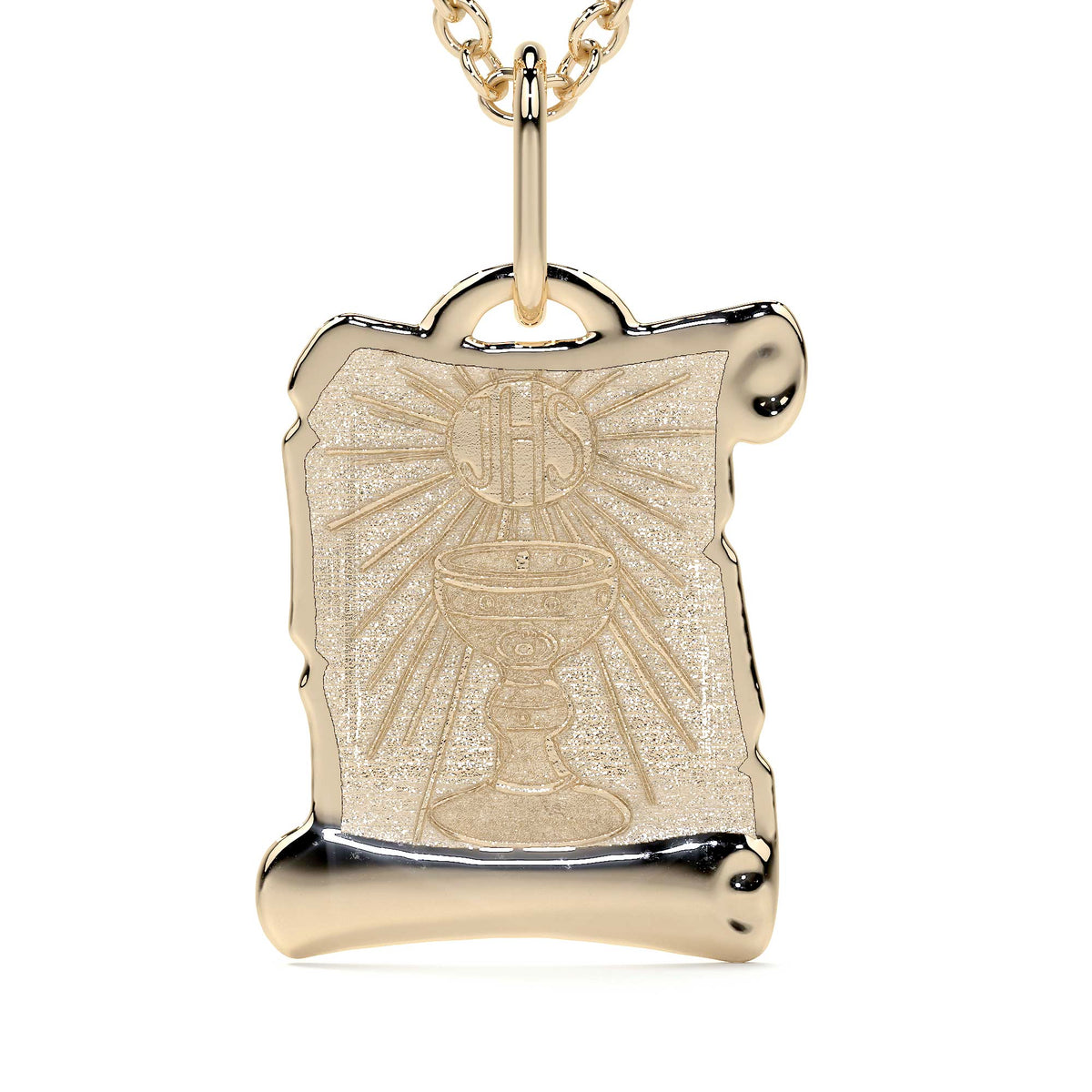 Dije de Oro 14K Medalla Religiosa Sagrado Caliz | Dije Oro Italiano 12mm | Joyería Fina