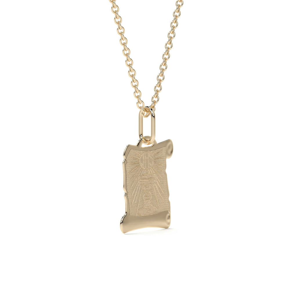 Dije de Oro 14K Medalla Religiosa Sagrado Caliz | Dije Oro Italiano 12mm | Joyería Fina