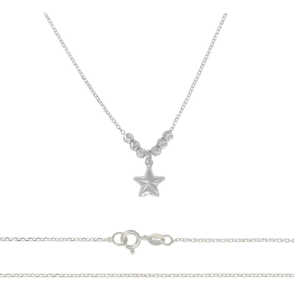 Collar De Estrella De Plata 925 Con Bola Diamantada De 45 Cm