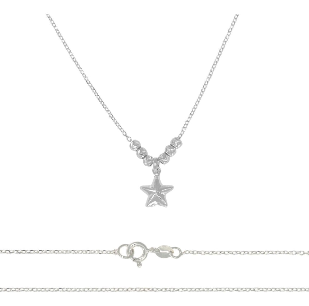 Collar De Estrella De Plata 925 Con Bola Diamantada De 45 Cm