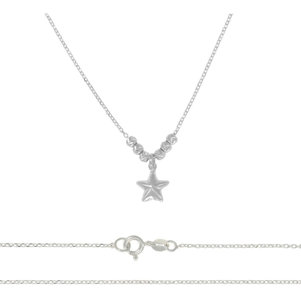 Collar De Estrella De Plata 925 Con Bola Diamantada De 45 Cm