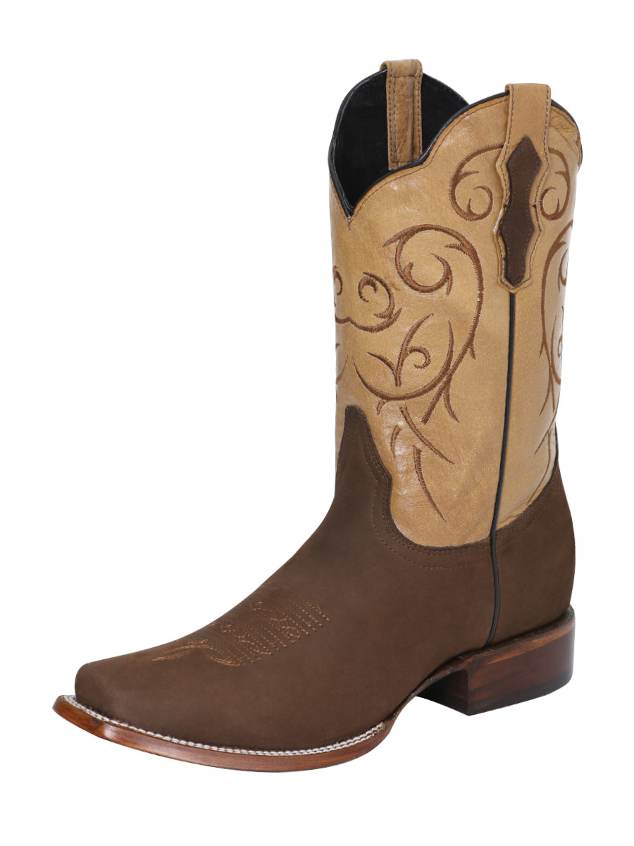 Bota Vaquera Rodeo Hombre El Señor de los Cielos Piel Nobuck Bovino Camel - Modelo 124071