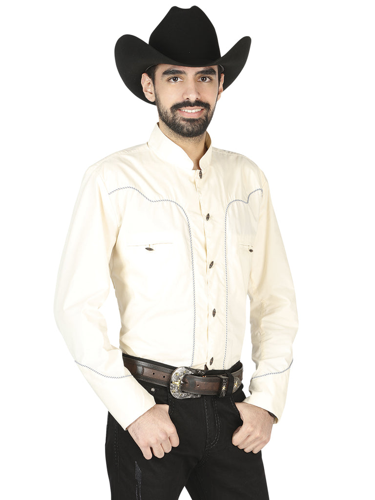 Camisa Vaquera de Hombre El Señor de los Cielos DPCH04 Bordada Charro en 65% Poliéster 35% Algodón Color Beige 125390