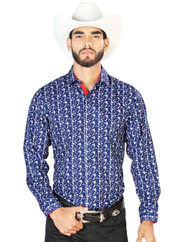 Camisa Vaquera de Hombre Centenario Manga Larga Casual en 95% Poliéster 5% Spandex Color Azul 126261