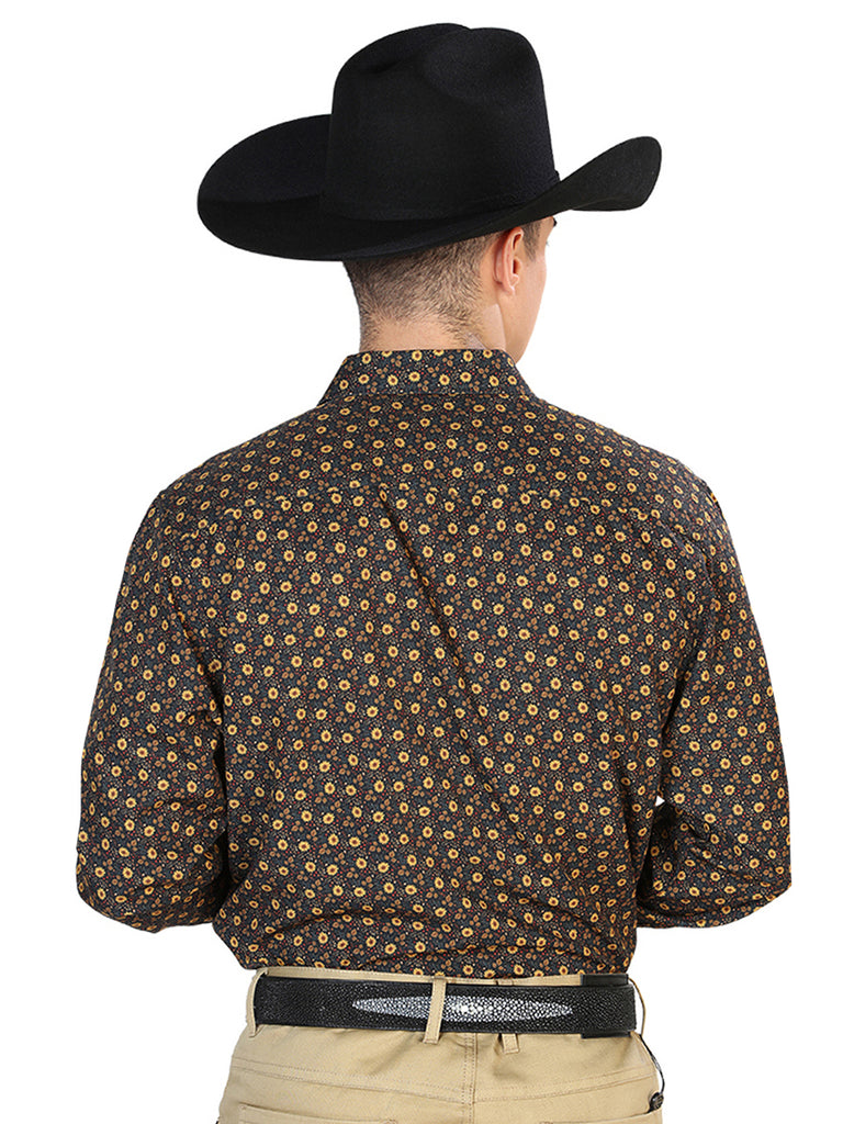 Camisa Vaquera de Hombre Centenario Manga Larga Casual en 95% Poliéster 5% Spandex Color Negro/Café 126262