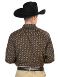 Camisa Vaquera de Hombre Centenario Manga Larga Casual en 95% Poliéster 5% Spandex Color Negro/Café 126262