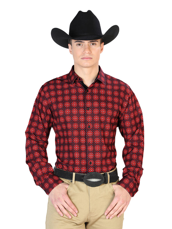 Camisa Vaquera de Hombre Centenario Manga Larga Casual en 95% Poliéster 5% Spandex Color Vino 126263