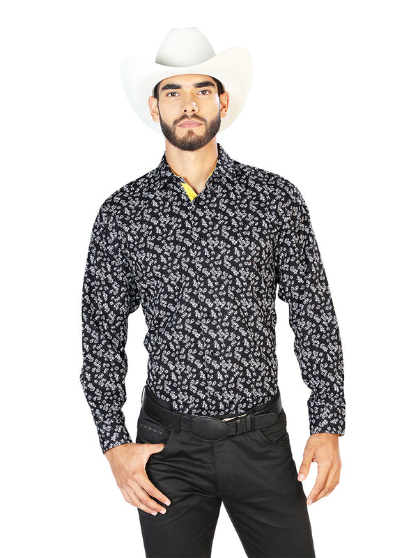Camisa Vaquera de Hombre Centenario Manga Larga Casual en 95% Poliéster 5% Spandex Color Negro 126264