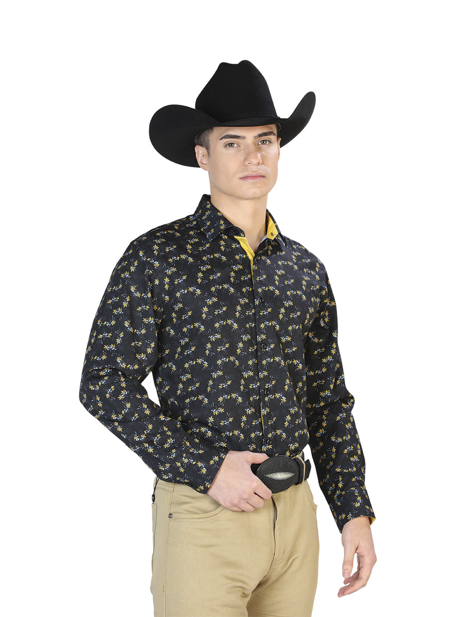 Camisa Vaquera de Hombre Centenario Manga Larga Casual en 95% Poliéster 5% Spandex Color Negro 126265