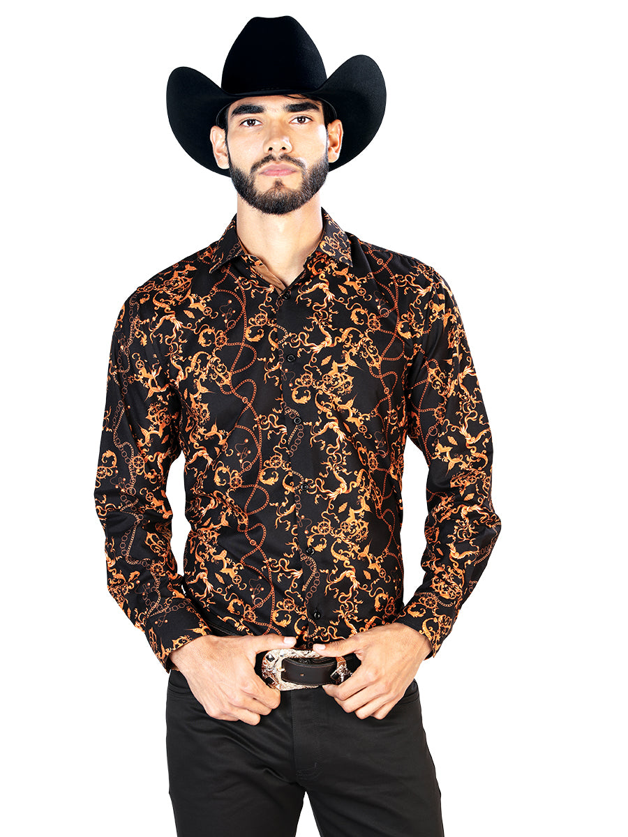 Camisa Vaquera de Hombre Centenario Manga Larga Casual en 95% Poliéster 5% Spandex Color Negro 126268