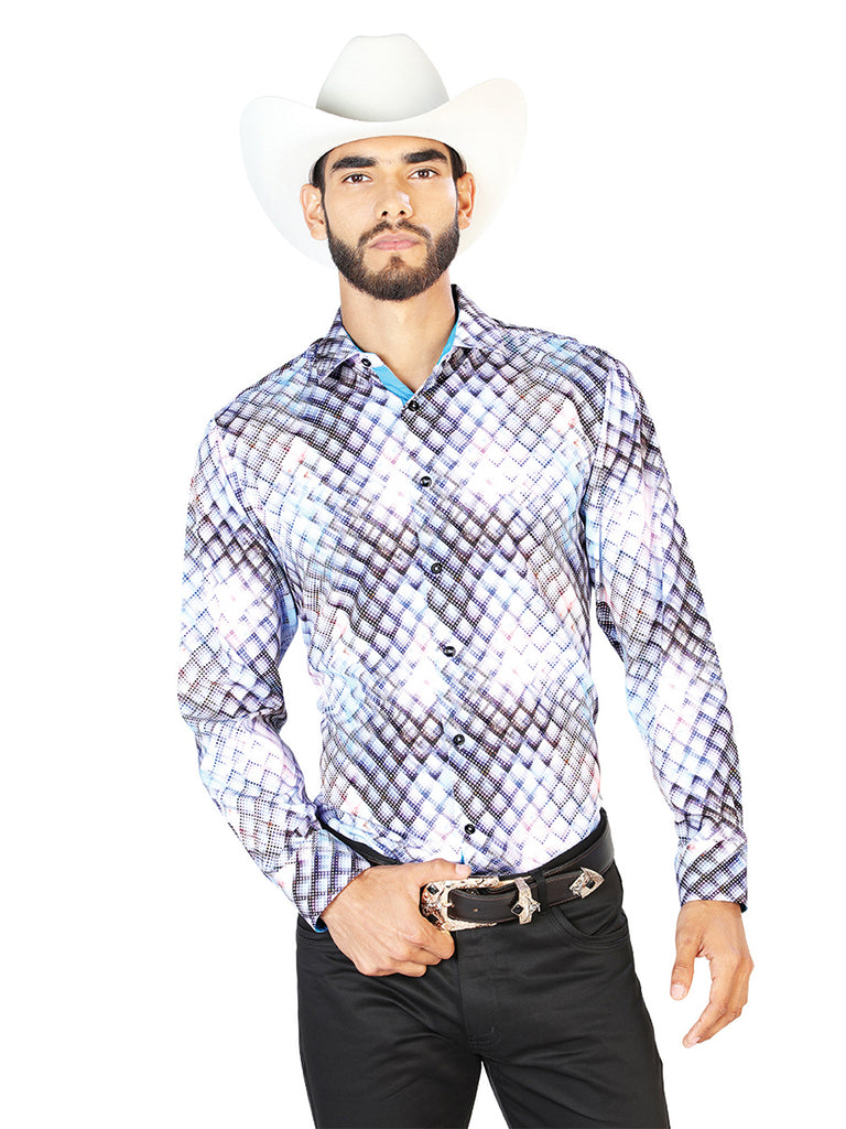 Camisa Vaquera de Hombre Centenario Manga Larga Casual en 95% Poliéster 5% Spandex Color Blanco 126269