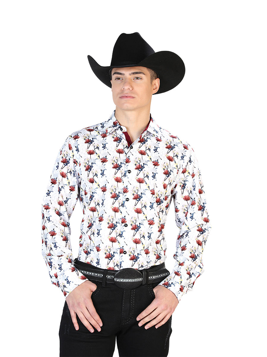 Camisa Vaquera de Hombre Centenario Manga Larga Casual en 95% Poliéster 5% Spandex Color Blanco 126271