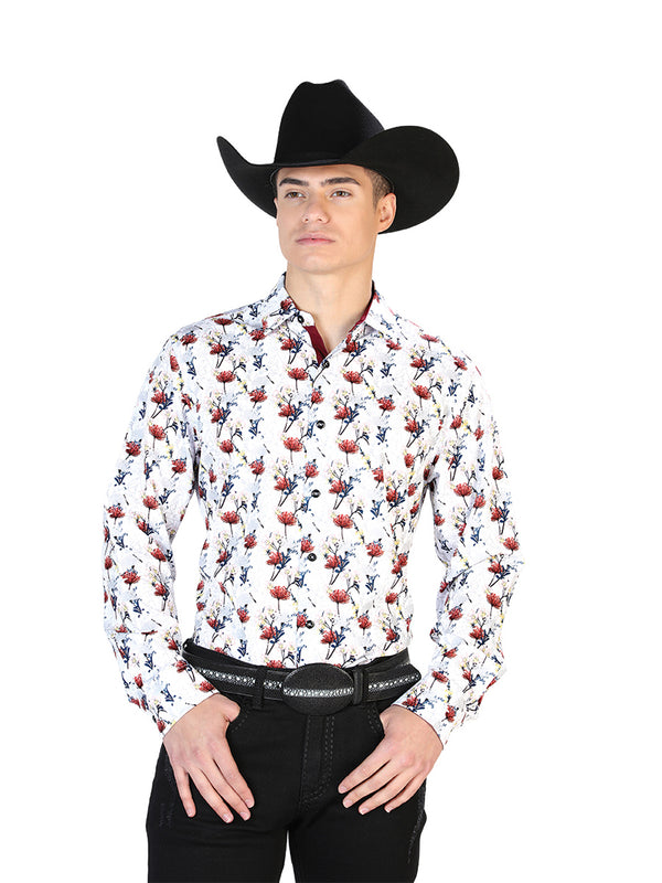 Camisa Vaquera de Hombre Centenario Manga Larga Casual en 95% Poliéster 5% Spandex Color Blanco 126271