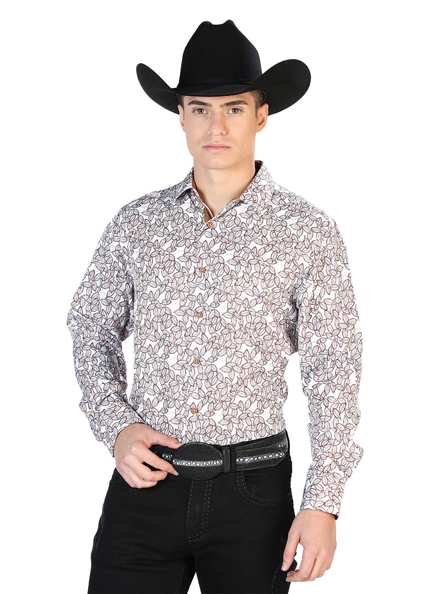 Camisa Vaquera de Hombre Centenario Manga Larga Casual en 95% Poliéster 5% Spandex Color Blanco 126272