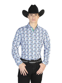 Azul y Blanco Casual Manga Larga Camisa 126274
