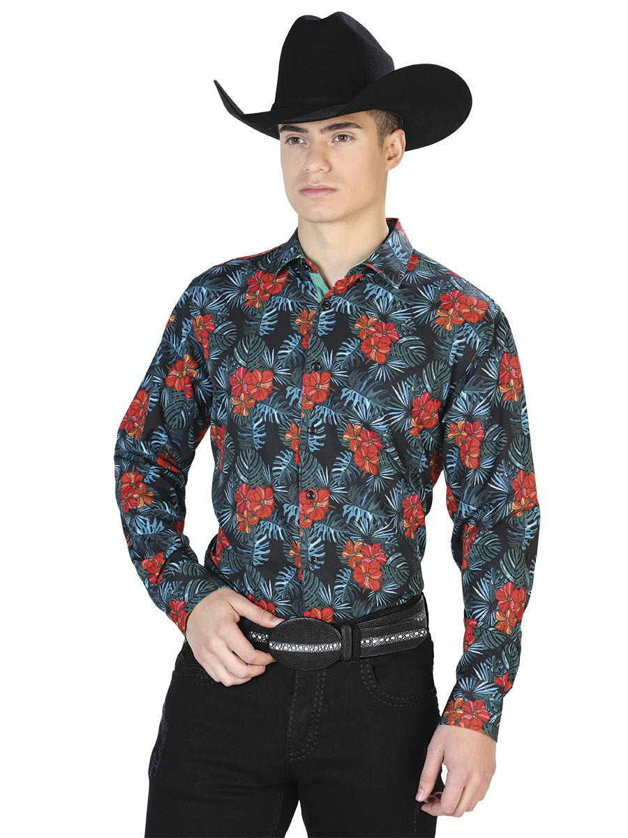 Camisa Vaquera de Hombre Centenario Manga Larga Casual en 95% Poliéster 5% Spandex Color Negro 126276