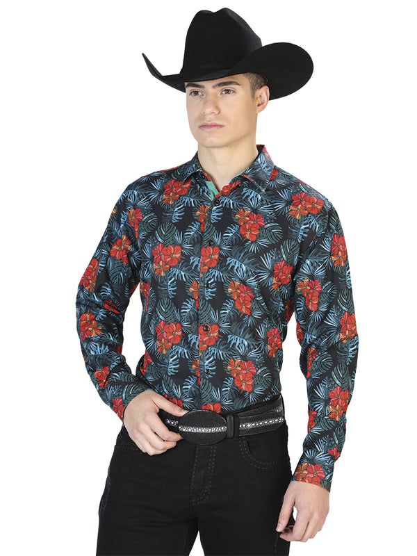 Camisa Vaquera de Hombre Centenario Manga Larga Casual en 95% Poliéster 5% Spandex Color Negro 126276