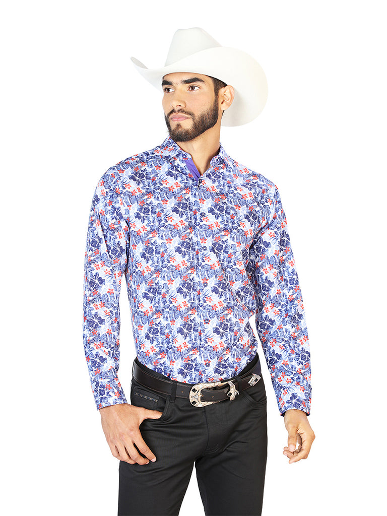 Camisa Vaquera de Hombre Centenario Manga Larga Casual en 95% Poliéster 5% Spandex Color Blanco 126278