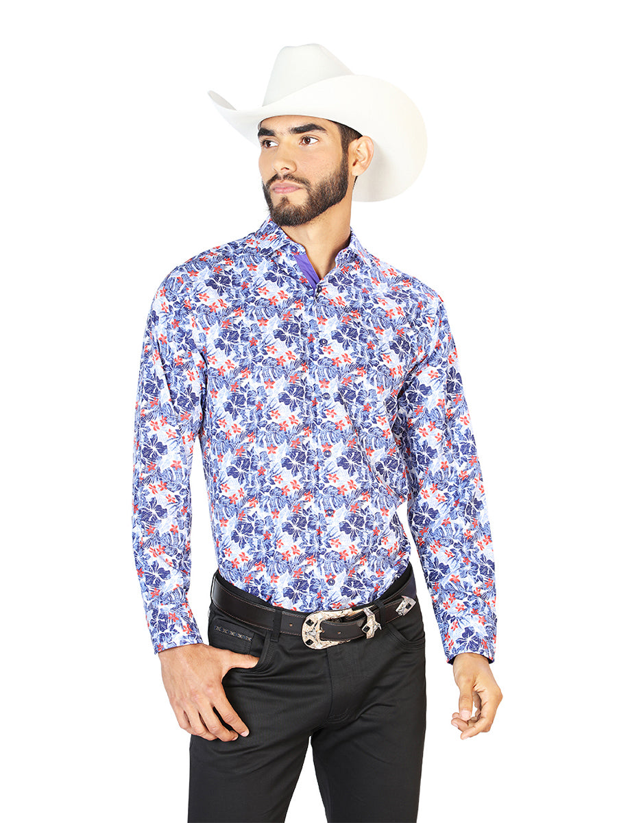 Camisa Vaquera de Hombre Centenario Manga Larga Casual en 95% Poliéster 5% Spandex Color Blanco 126278