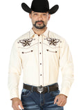 Camisa Vaquera de Hombre El Señor de los Cielos Manga Larga Bordada Casual en 65% Poliéster 35% Algodón Color Beige/Negro 126684