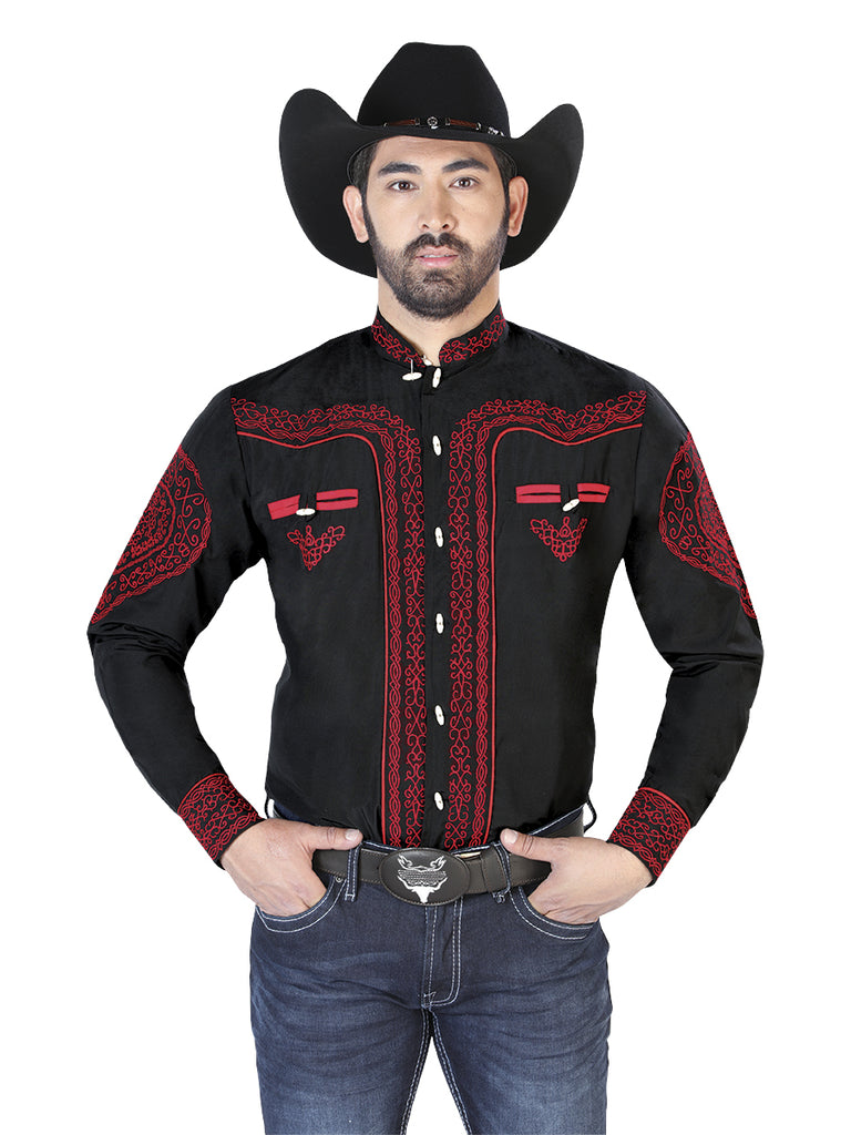 Camisa Vaquera de Hombre El Señor de los Cielos NO.9 Manga Larga Bordada en 65% Poliéster 35% Algodón Color Negro 126687