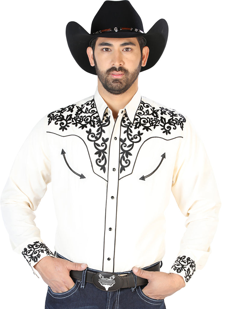 Camisa Vaquera de Hombre El Señor de los Cielos NO.13 Manga Larga Bordada en 65% Poliéster 35% Algodón Color Negro 126701