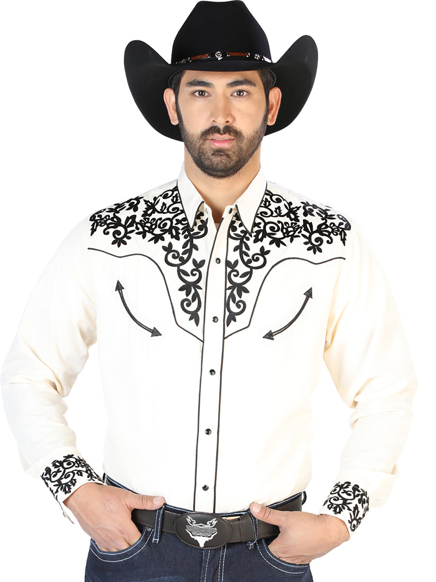 Camisa Vaquera de Hombre El Señor de los Cielos NO.13 Manga Larga Bordada en 65% Poliéster 35% Algodón Color Negro 126701