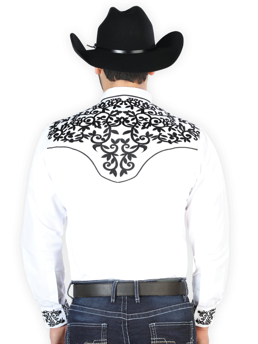 Camisa Vaquera de Hombre El Señor de los Cielos Manga Larga Bordada Casual en 65% Poliéster 35% Algodón Color Blanco/Negro 126702